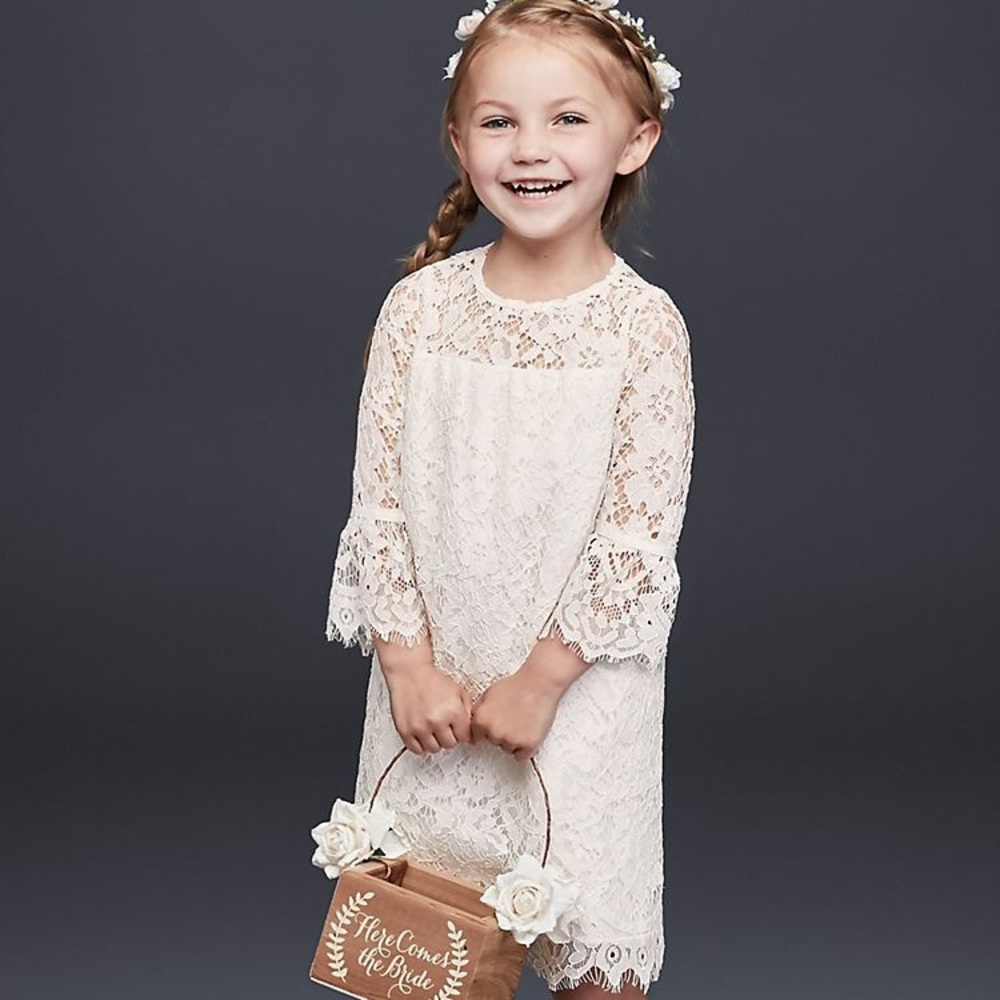 David’s Bridal | Girls Lace with Illusion Sleeves
